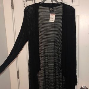 Sheer open cardigan sweater with stripes